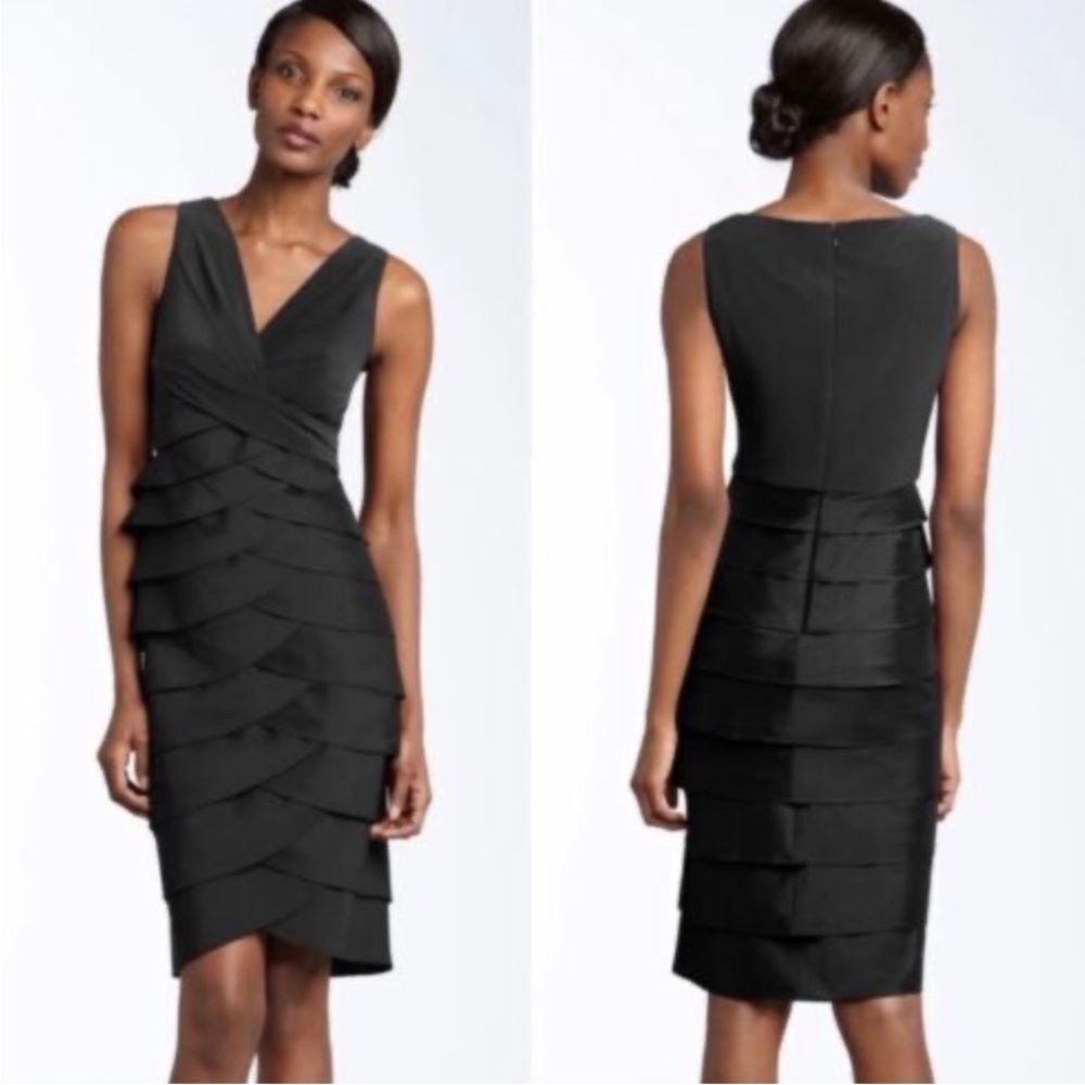 Adrianna Papell Black Layered Midi Dress